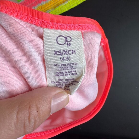 OP Girl's 2-Piece Crochet Top Cross-Back Pink Striped Bikini, Size XS (4-5) - Picture 3 of 3